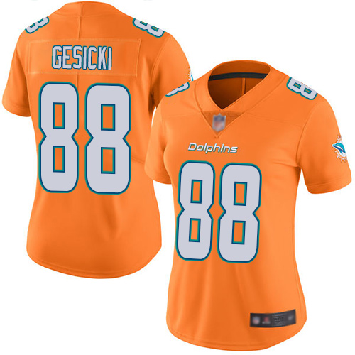Nike Miami Dolphins #88 Mike Gesicki Orange Women Stitched NFL Limited Rush Jersey->women nfl jersey->Women Jersey